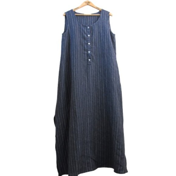 Pure Linen Pinstripe Dress Made in Canada - Picture 1 of 4